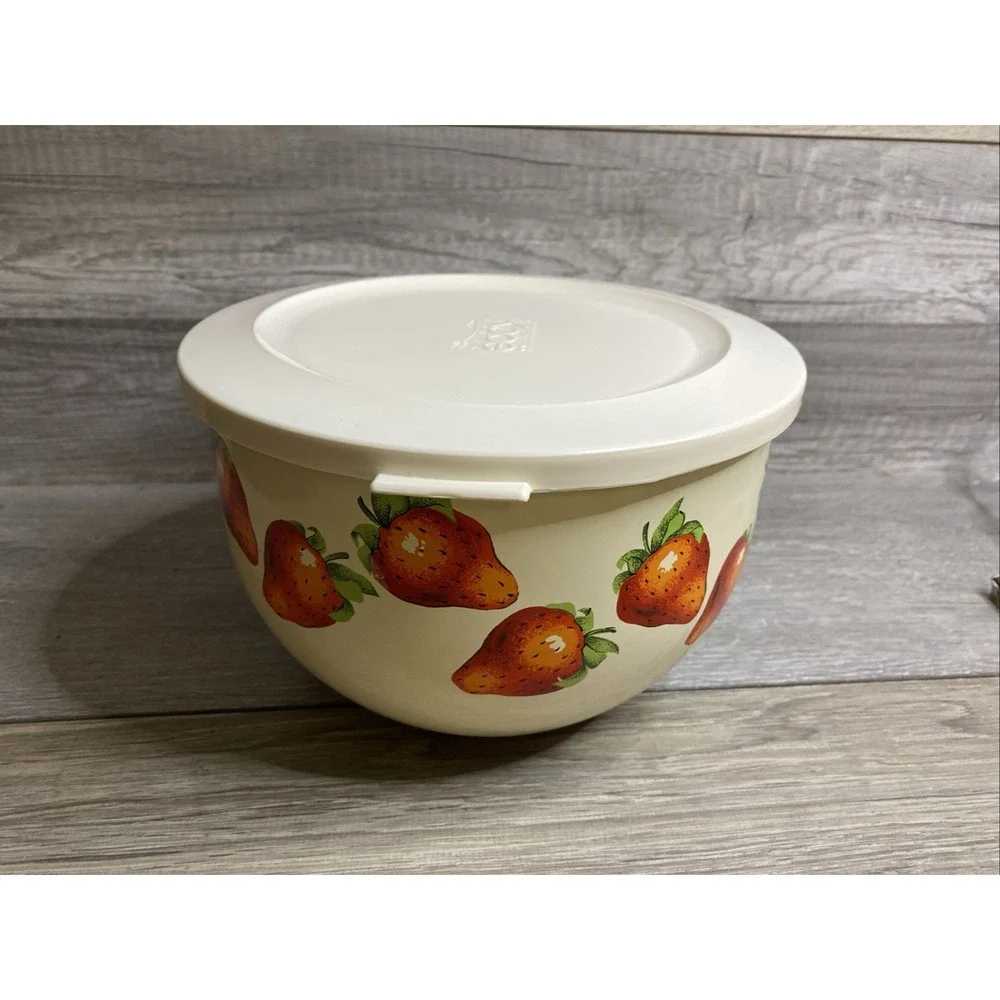 Vintage Kobe Mixing Bowl Enamel On Metal Strawberry 8
